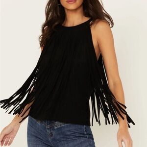 Elegant Black Fringe Sleeveless Top